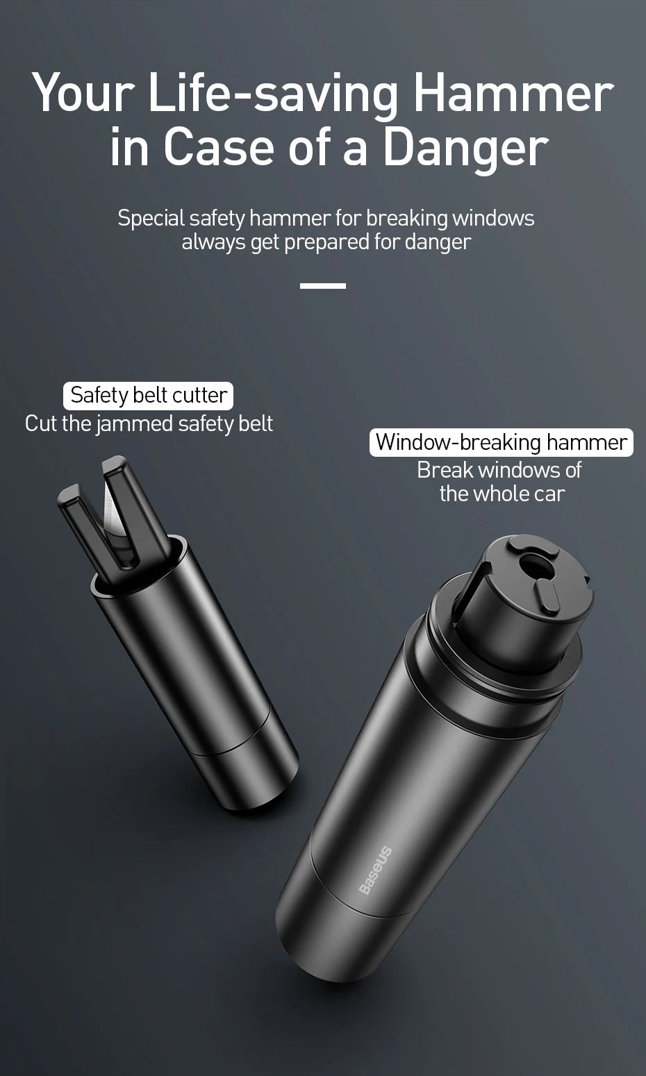 Car Safety Hammer – Window Breaker & Seatbelt Cutter