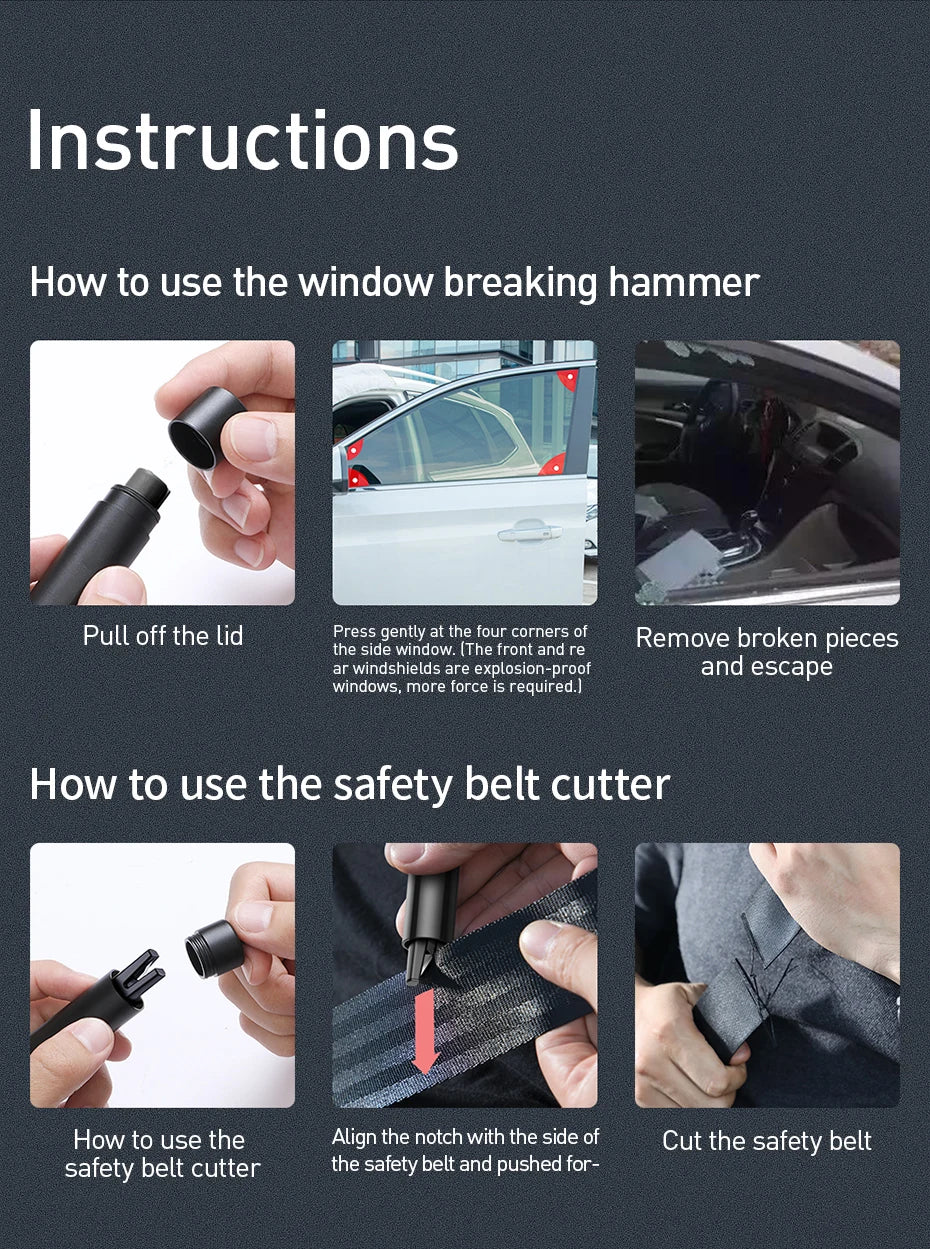 Car Safety Hammer – Window Breaker & Seatbelt Cutter