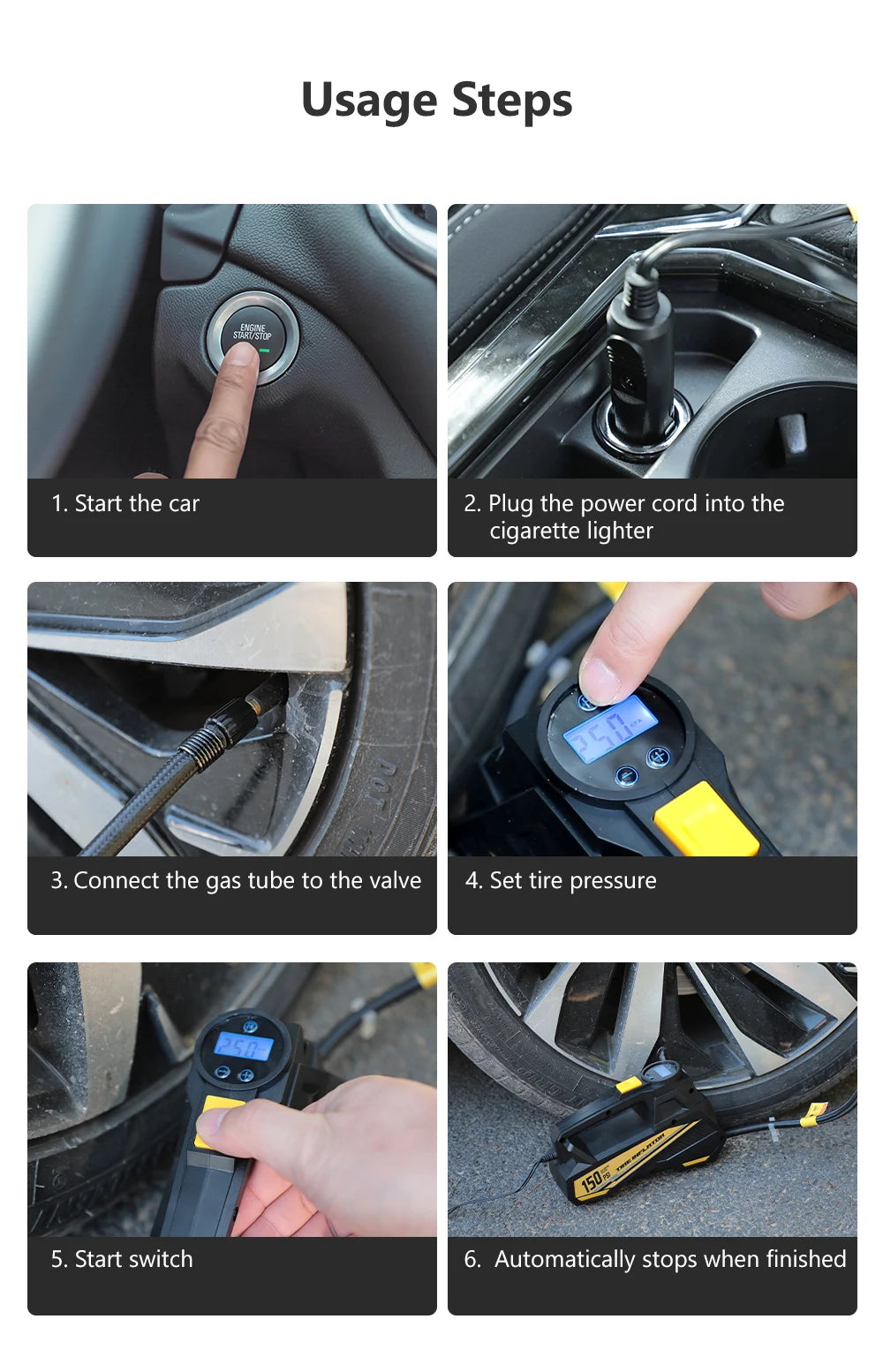 12V Corded Tire Inflator – Portable Air Compressor