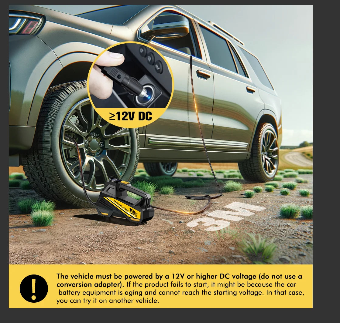 12V Corded Tire Inflator – Portable Air Compressor