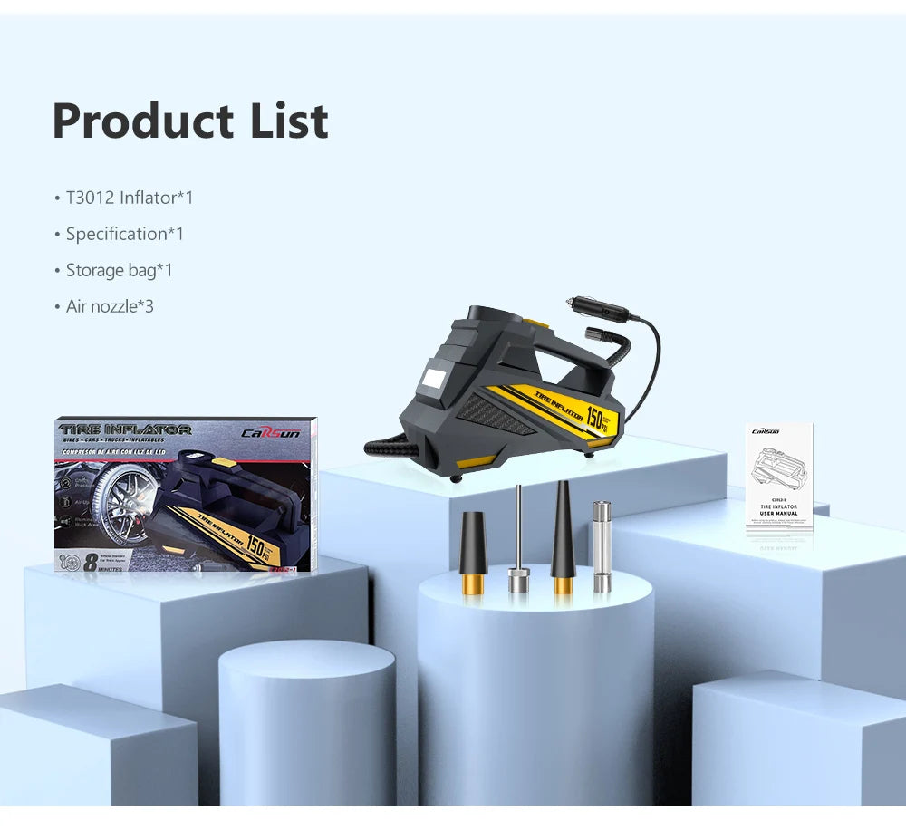 12V Corded Tire Inflator – Portable Air Compressor