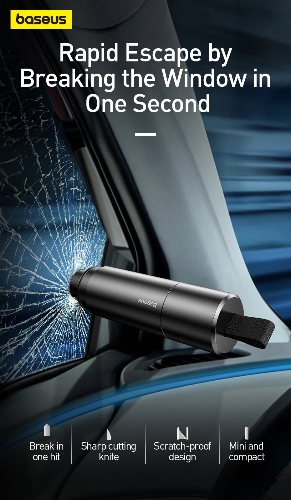 Car Safety Hammer – Window Breaker & Seatbelt Cutter