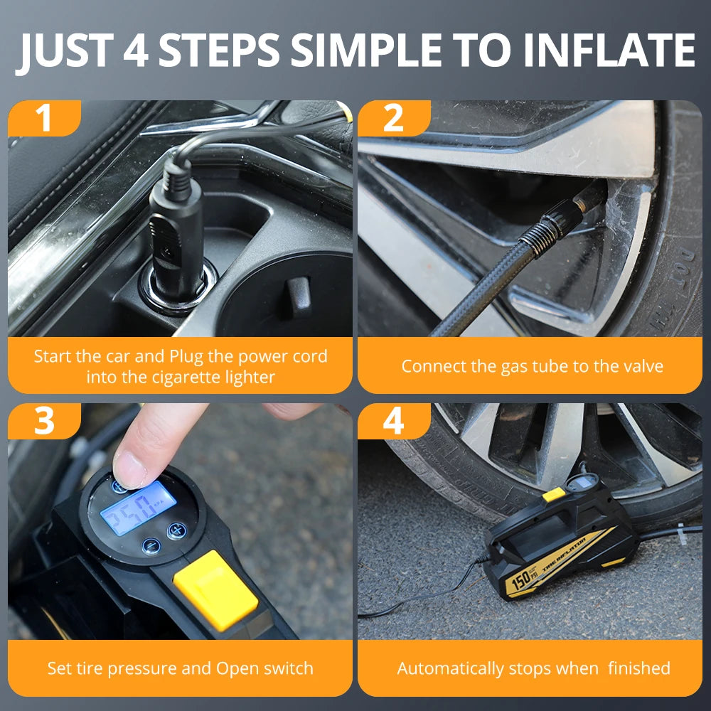 12V Corded Tire Inflator – Portable Air Compressor