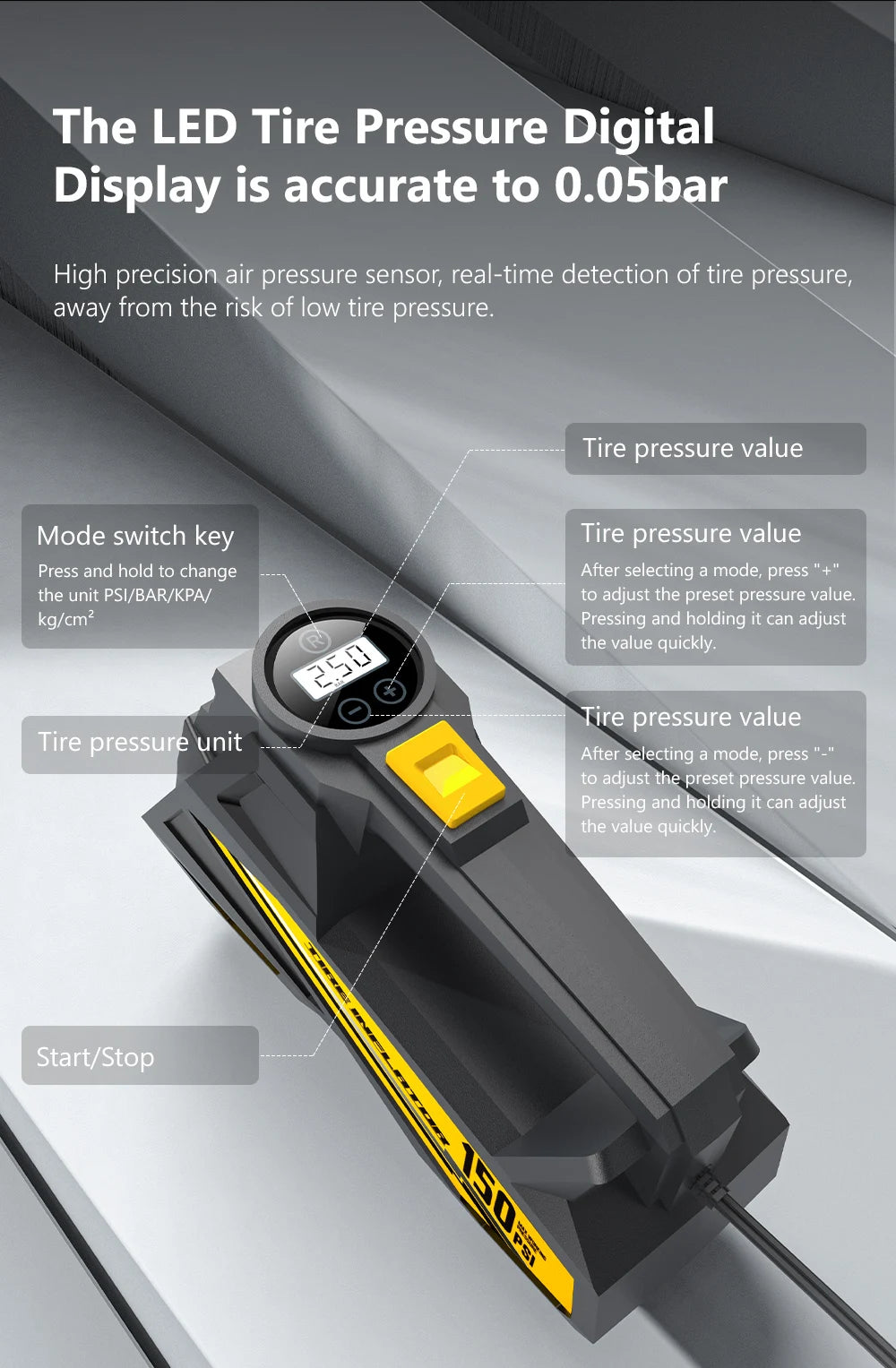 12V Corded Tire Inflator – Portable Air Compressor