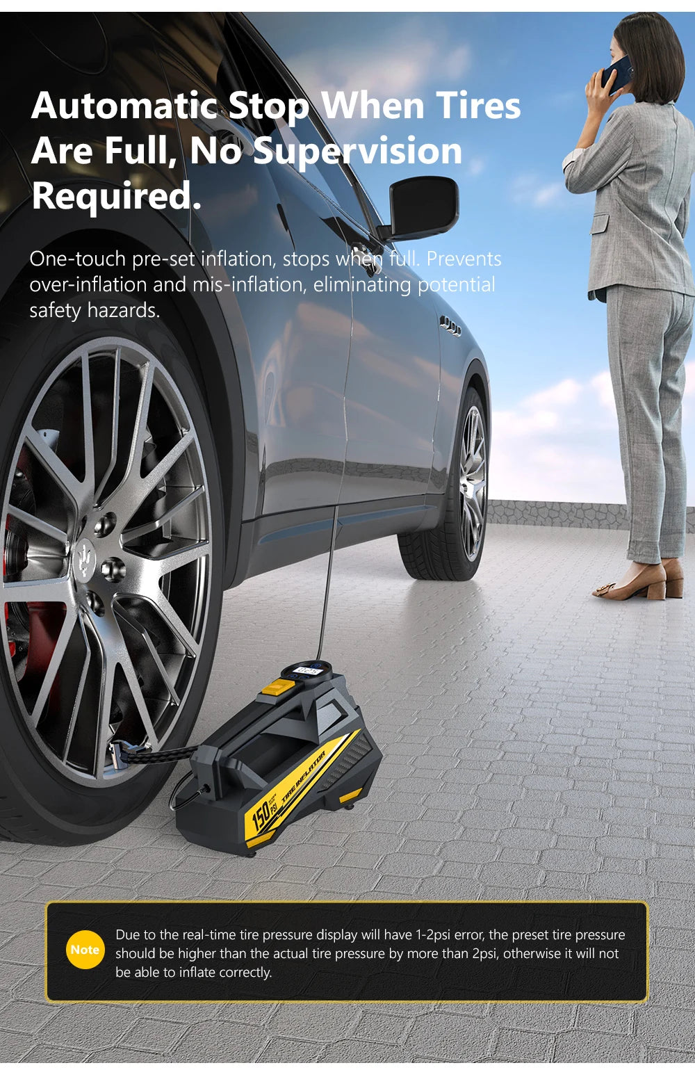 12V Corded Tire Inflator – Portable Air Compressor