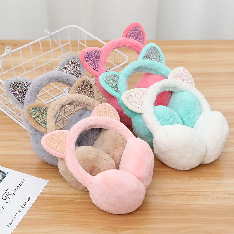 Glitter Cat-Ear Plush Ear Muffs