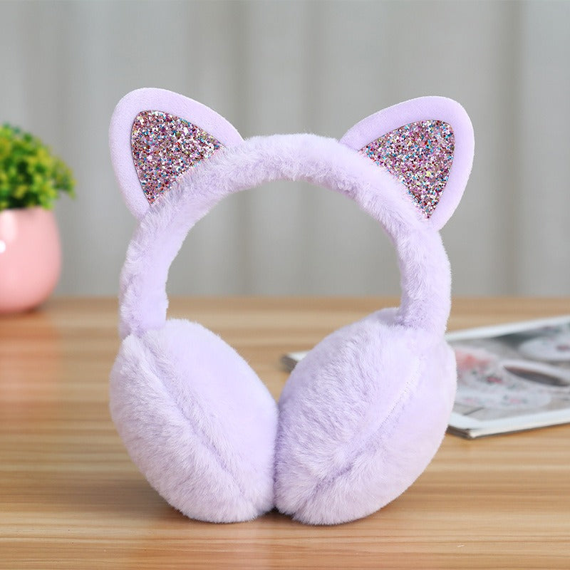 Glitter Cat-Ear Plush Ear Muffs