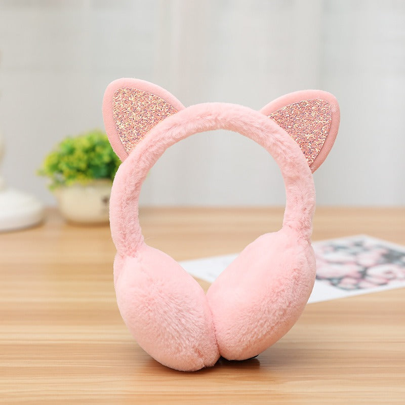 Glitter Cat-Ear Plush Ear Muffs